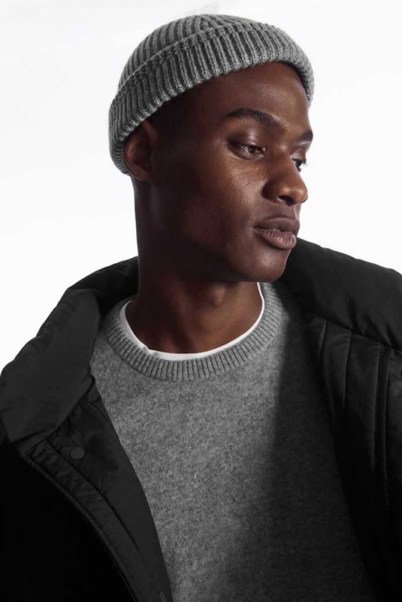 Black COS Short Merino Wool Beanie Hats | EH99-W3DA