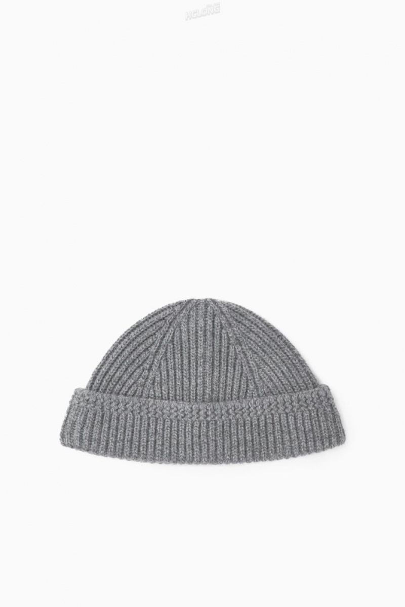 Black COS Short Merino Wool Beanie Hats | EH99-W3DA