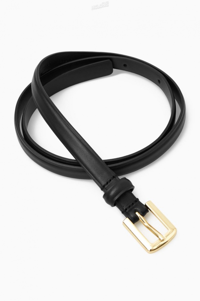 Black COS Skinny Leather Belt Belts | FM23-U6WW