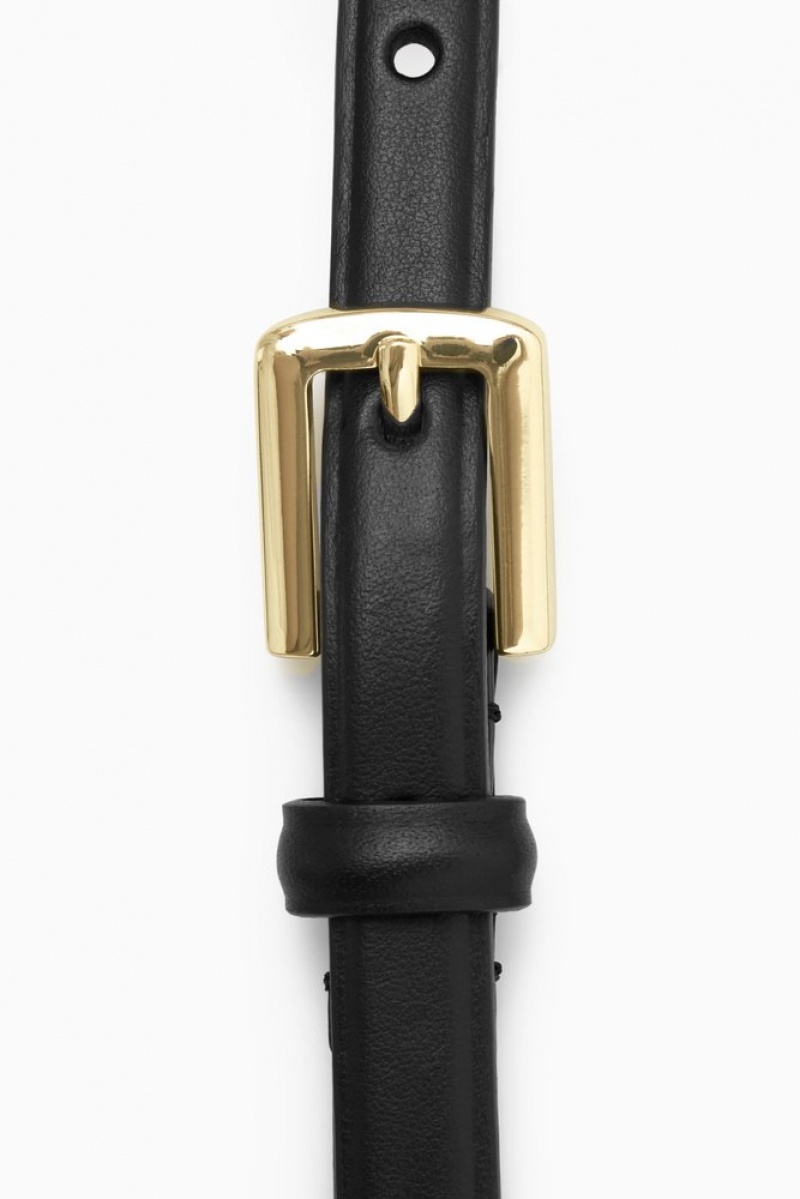 Black COS Skinny Leather Belt Belts | FM23-U6WW