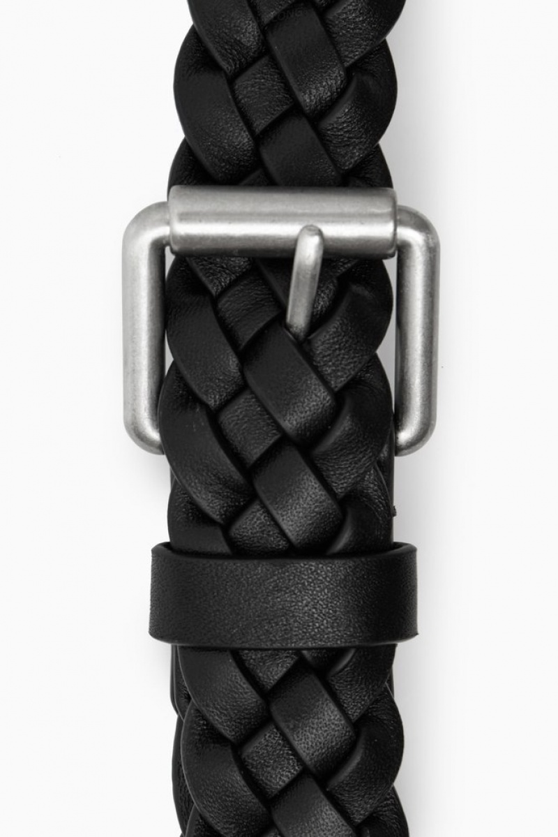 Black COS Slim Woven Leather Belt Belts | KC37-D0EN