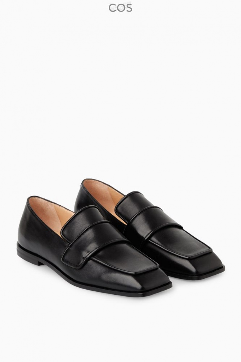 Black COS Square-Toe Leather Loafers Loafers | JG64-O4NP