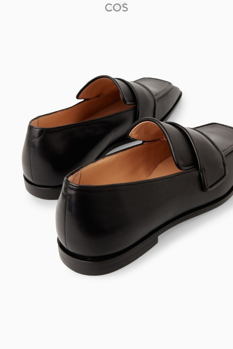 Black COS Square-Toe Leather Loafers Loafers | JG64-O4NP