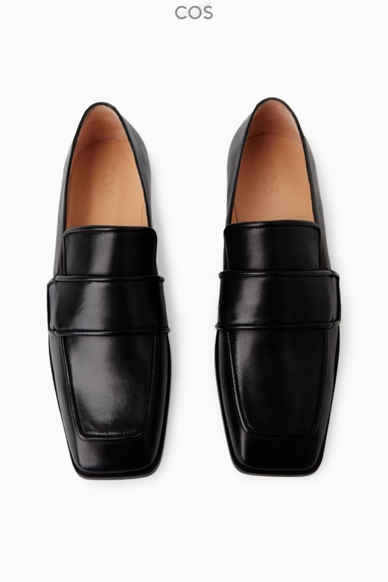 Black COS Square-Toe Leather Loafers Loafers | JG64-O4NP