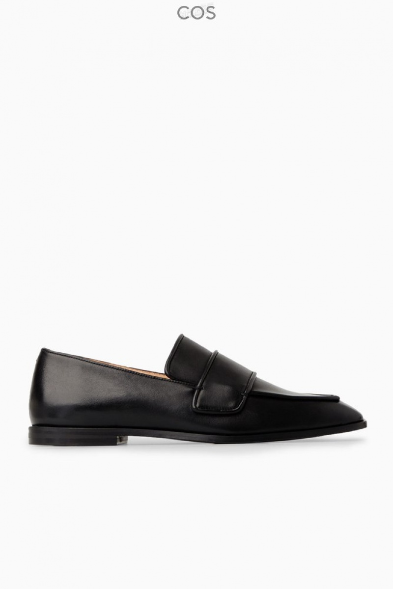 Black COS Square-Toe Leather Loafers Loafers | JG64-O4NP