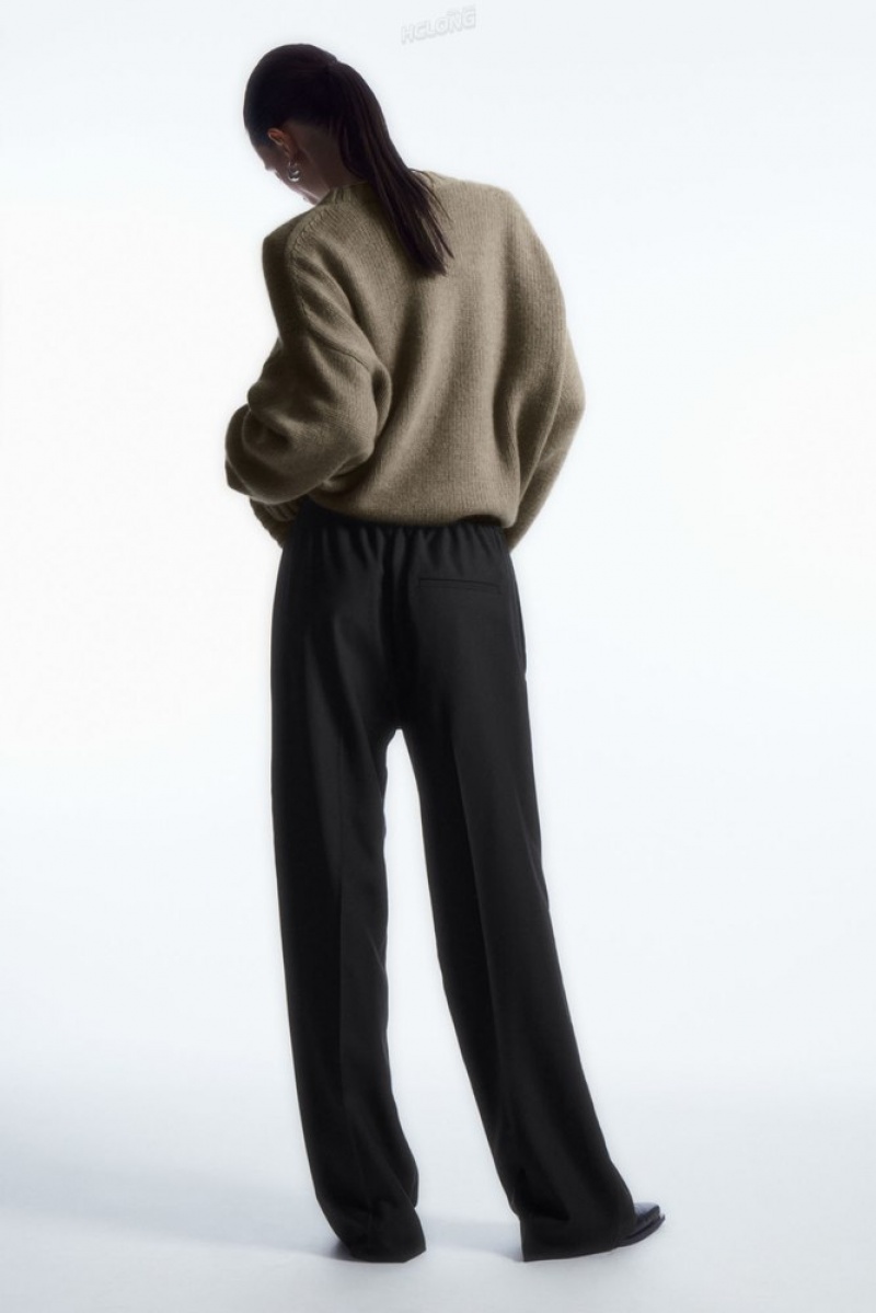 Black COS Straight-Leg Elasticated Wool Pants Pants | TL30-I2YV