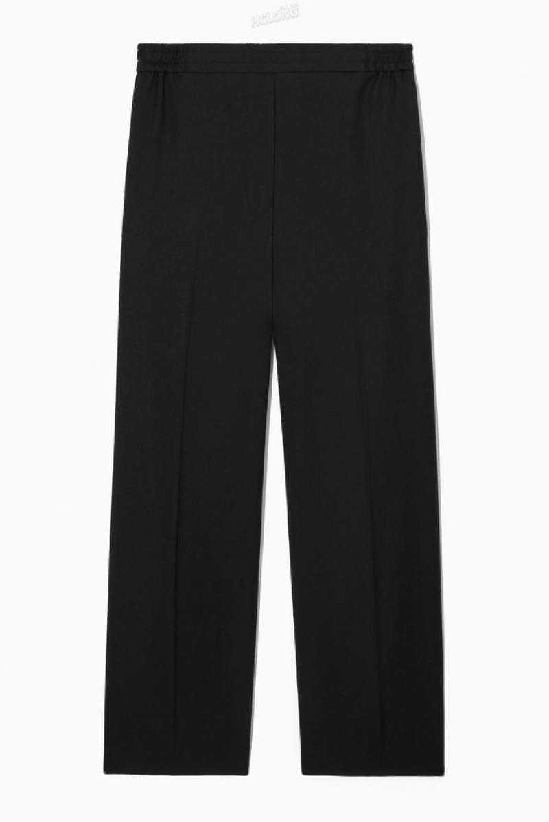 Black COS Straight-Leg Elasticated Wool Pants Pants | TL30-I2YV