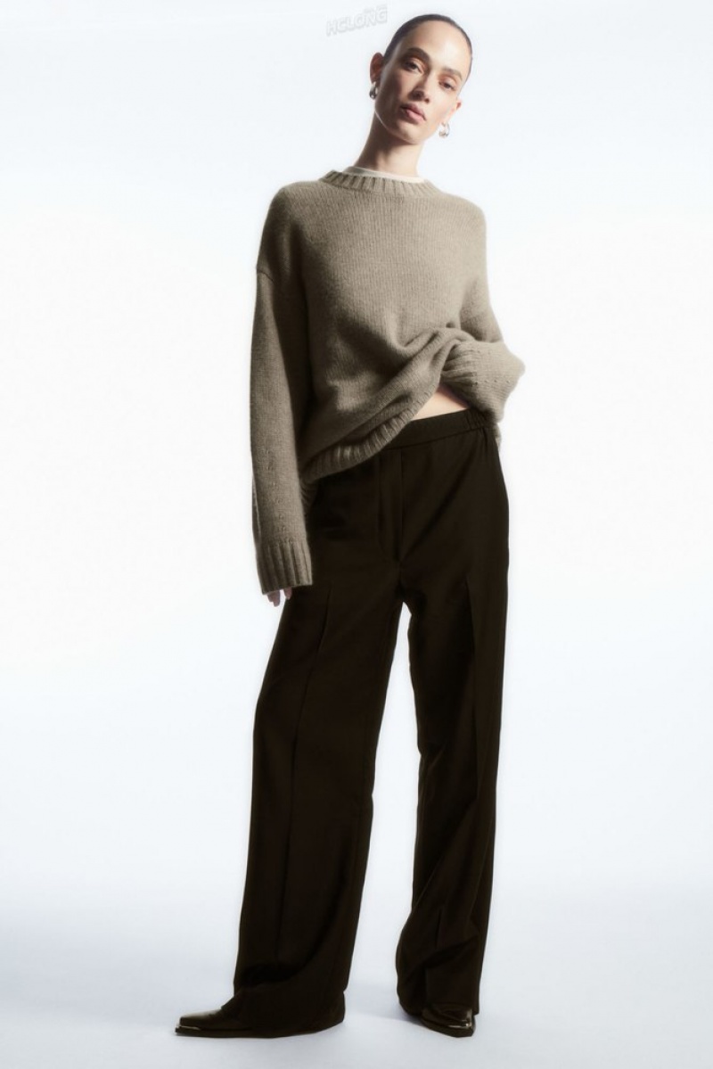 Black COS Straight-Leg Elasticated Wool Trousers Trousers | UP98-X9NY