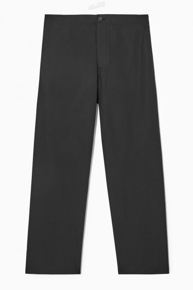 Black COS Straight-Leg Poplin Trousers Trousers | RU94-K8DB