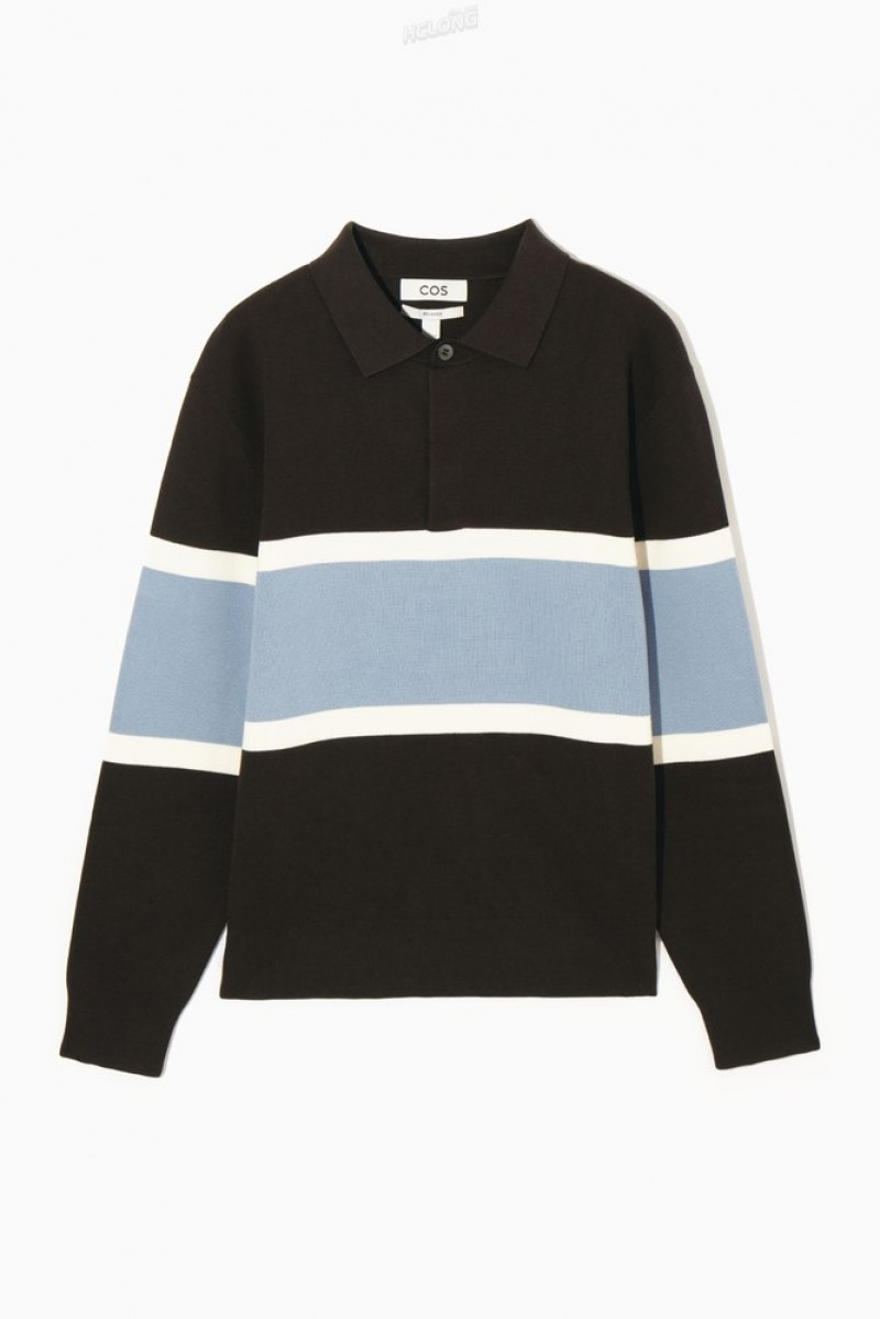 Black COS Striped Polo Shirt Polo Shirts | MO15-L3VM