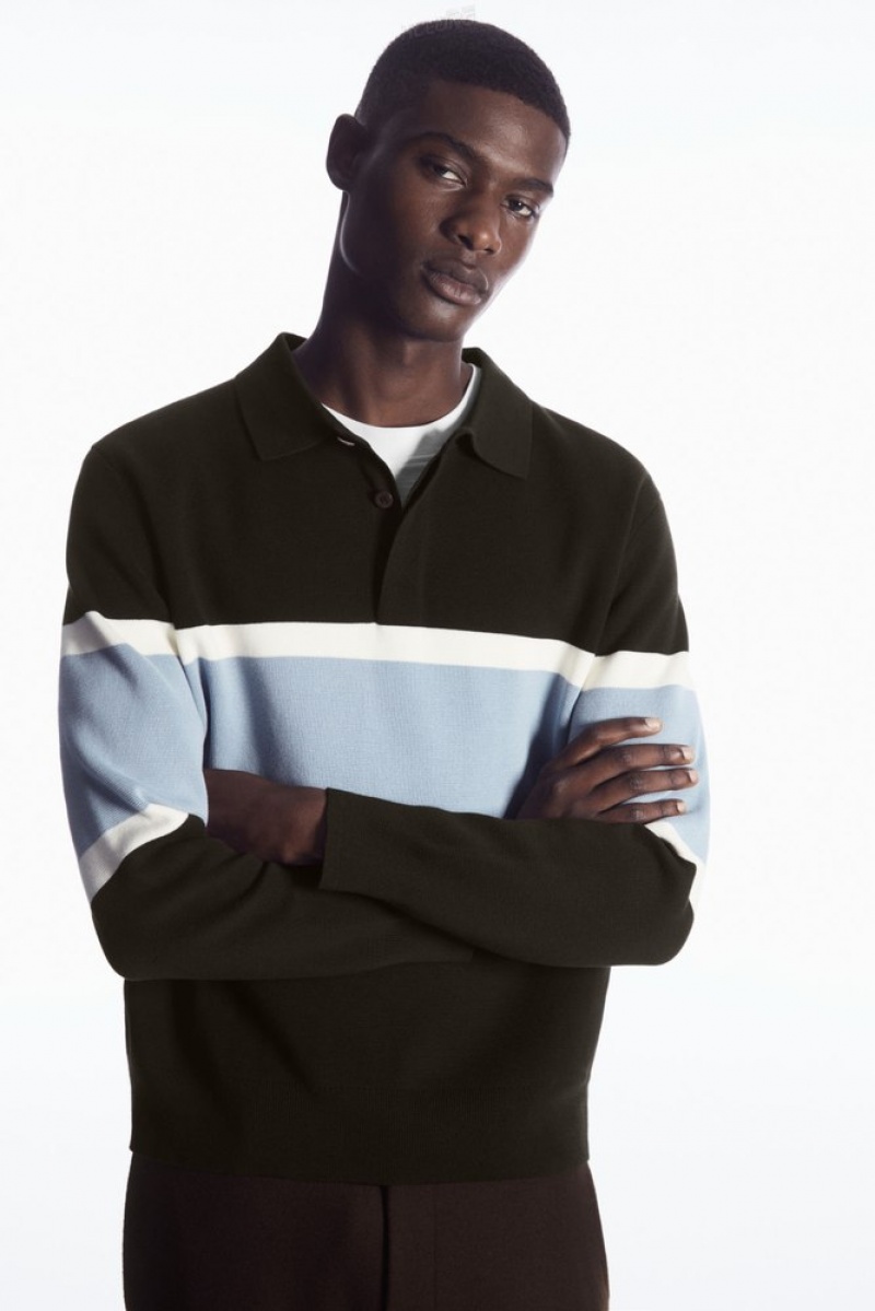 Black COS Striped Polo Shirt Polo Shirts | MO15-L3VM