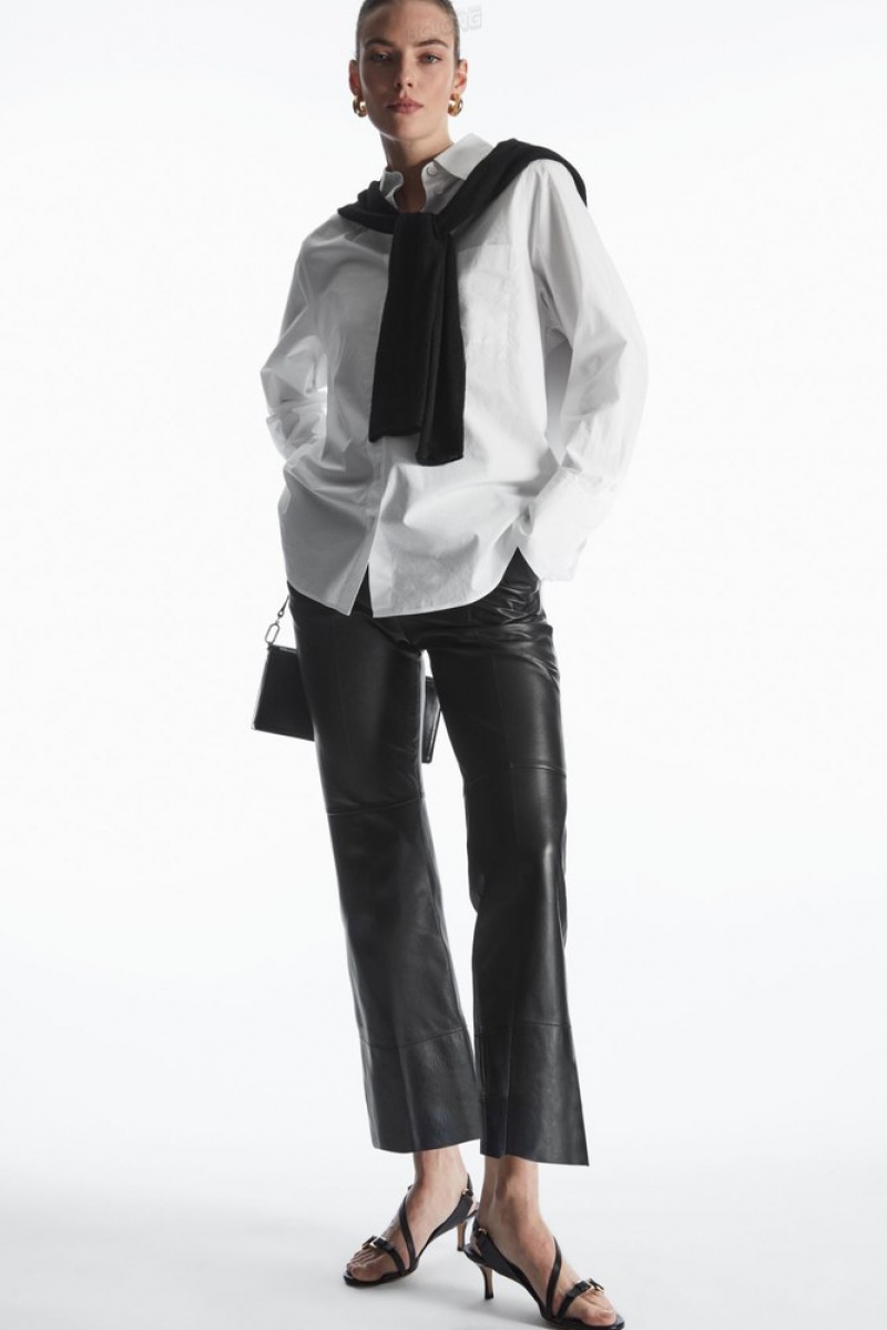 Black COS Tailored Flared Leather Pants Pants | CI32-X4VF