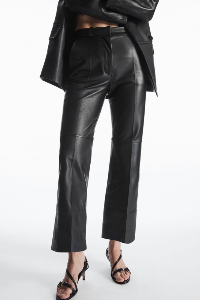 Black COS Tailored Flared Leather Pants Pants | CI32-X4VF