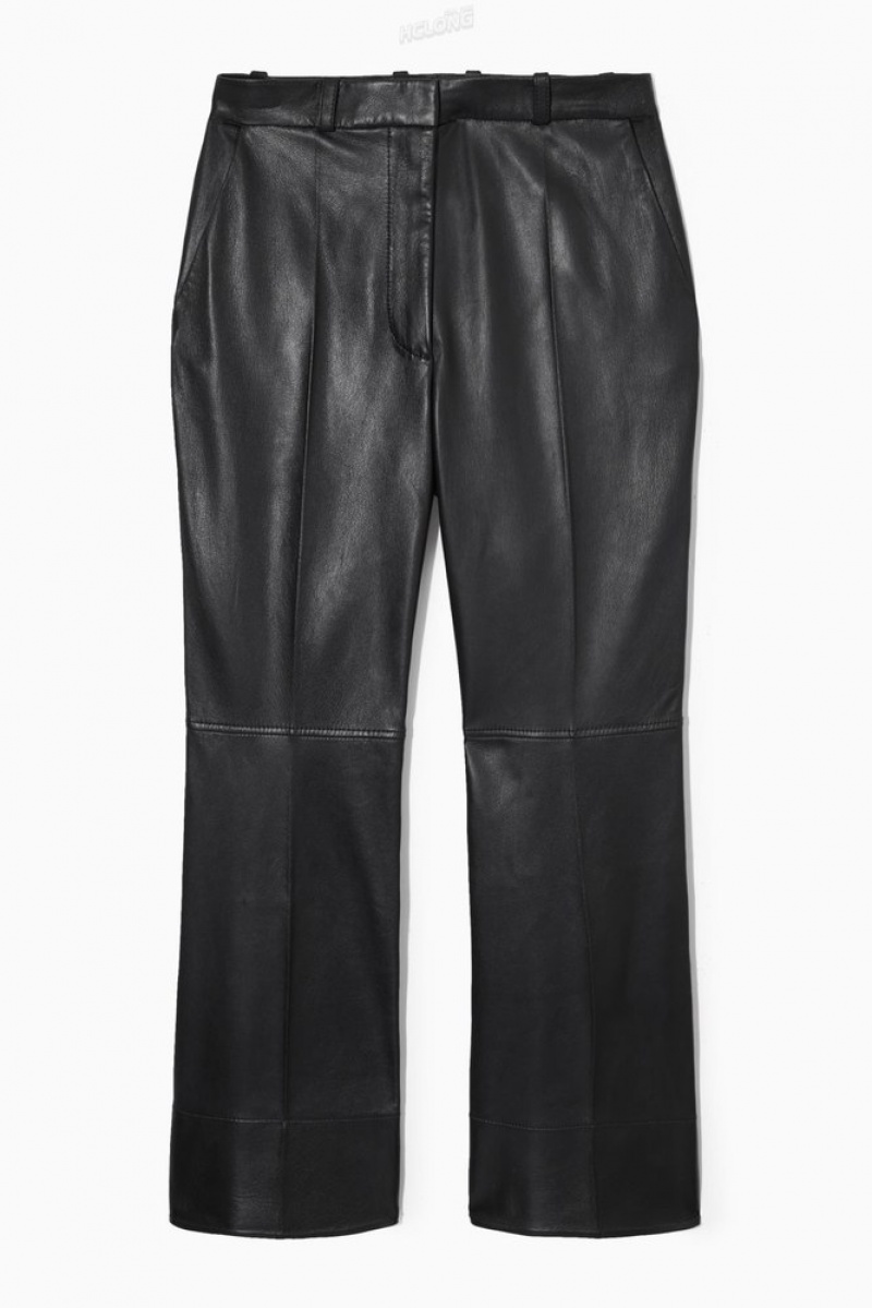 Black COS Tailored Flared Leather Pants Pants | CI32-X4VF