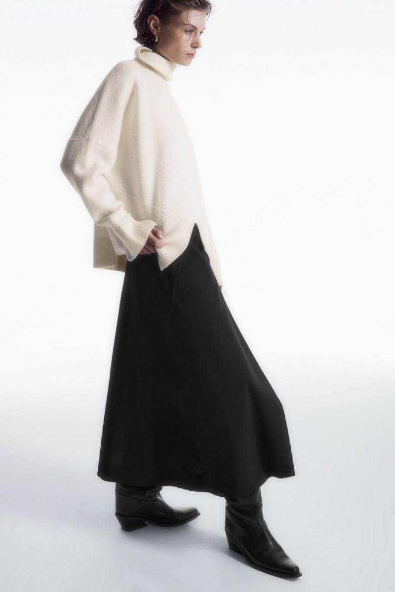 Black COS Tailored Wool Midi Wrap Skirt Skirts | XF84-W8KM