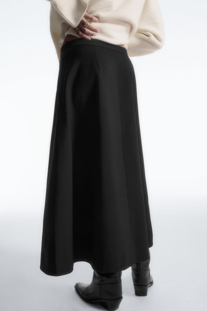 Black COS Tailored Wool Midi Wrap Skirt Skirts | XF84-W8KM