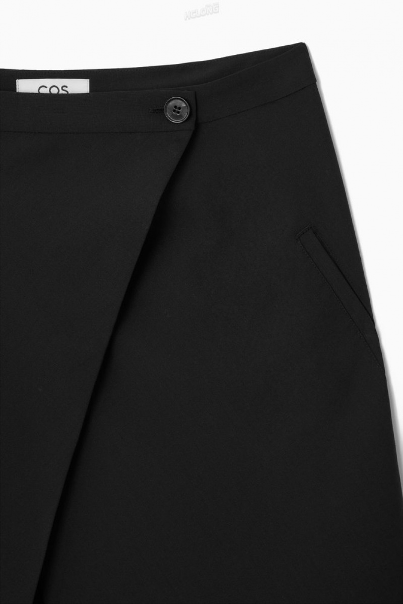 Black COS Tailored Wool Midi Wrap Skirt Skirts | XF84-W8KM