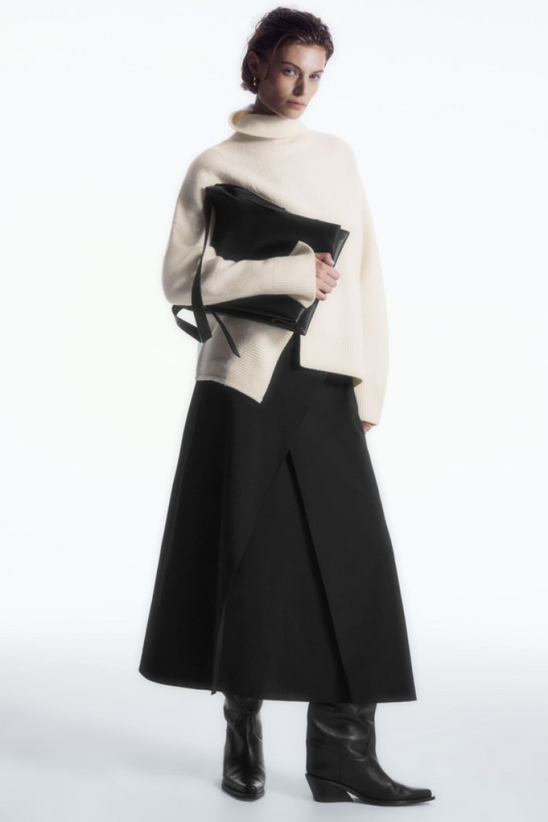 Black COS Tailored Wool Midi Wrap Skirt Skirts | XF84-W8KM