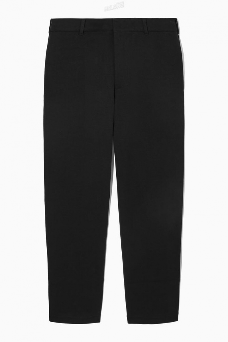 Black COS Tapered Cotton-Jersey Trousers Pants | NN72-U8OA