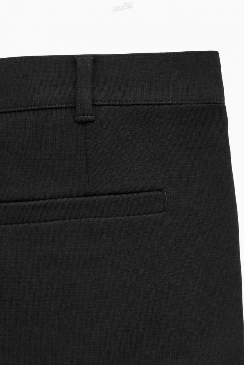 Black COS Tapered Cotton-Jersey Trousers Pants | NN72-U8OA