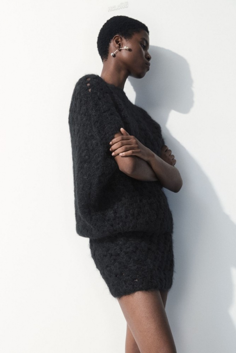 Black COS The Crochet-Knit Mini Skirt Skirts | QX02-R5OV