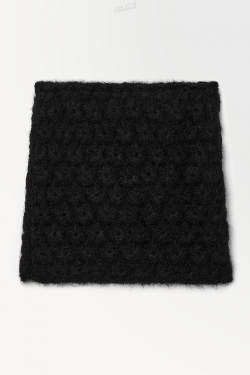 Black COS The Crochet-Knit Mini Skirt Skirts | QX02-R5OV