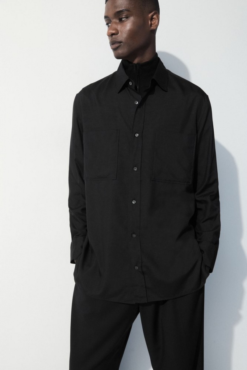 Black COS The Fluid Silk Shirt Shirts | AU89-A1LS