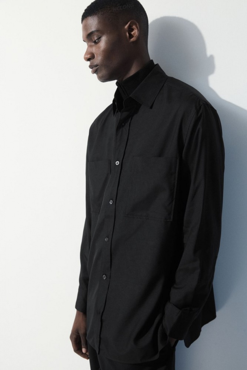 Black COS The Fluid Silk Shirt Shirts | AU89-A1LS