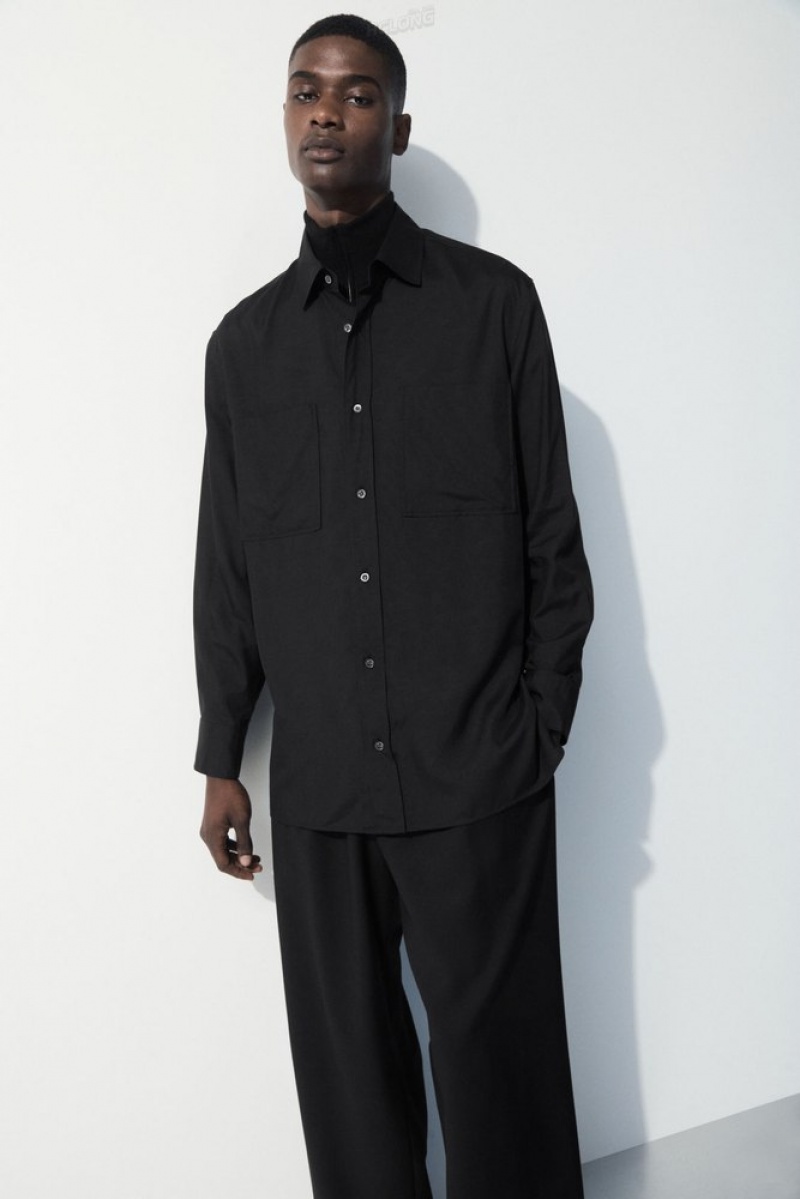 Black COS The Fluid Silk Shirt Shirts | AU89-A1LS