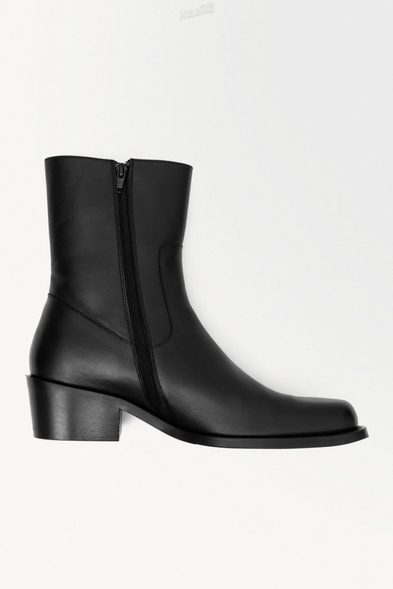 Black COS The Heeled Leather Boots Boots | DL64-N2VY