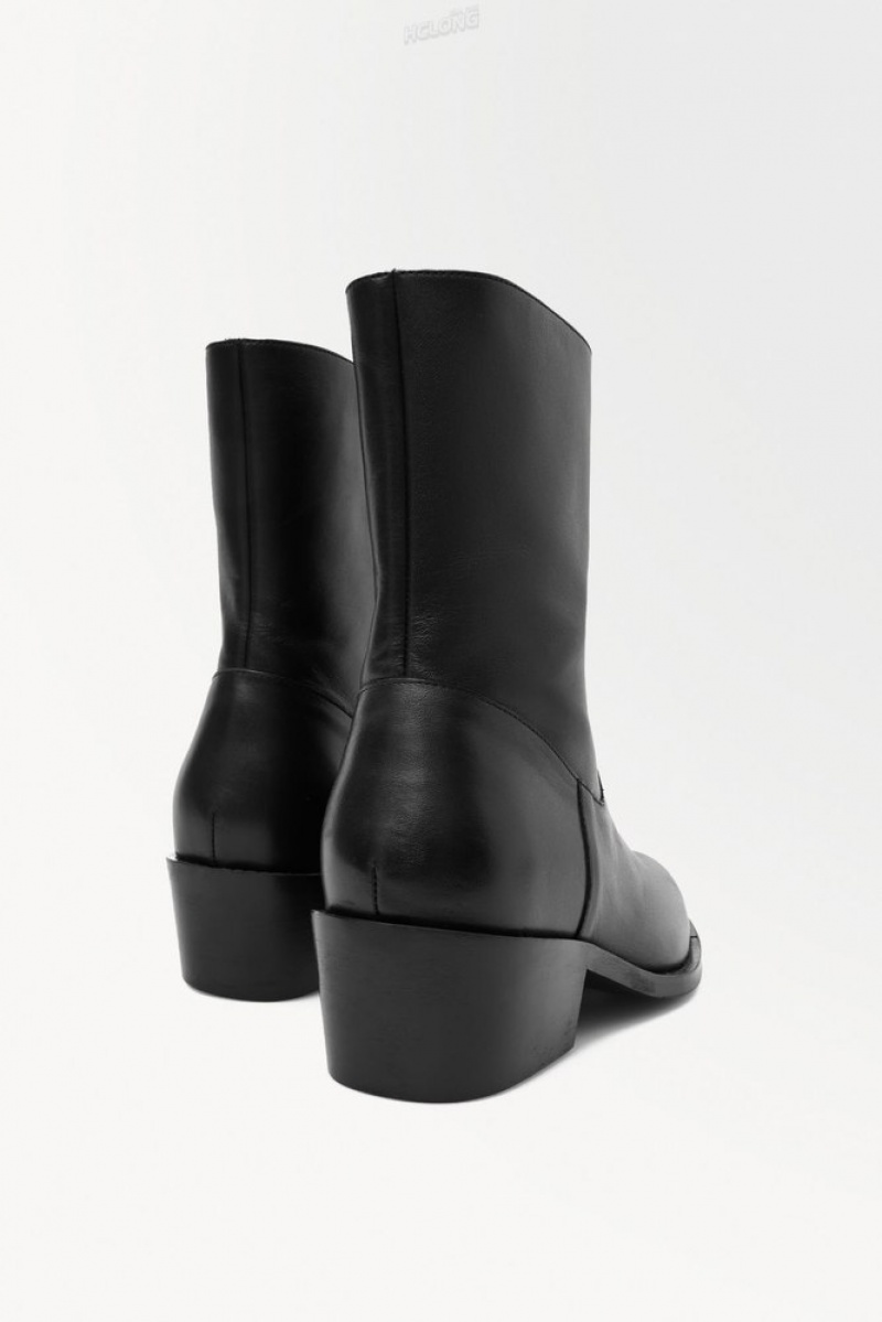 Black COS The Heeled Leather Boots Boots | DL64-N2VY