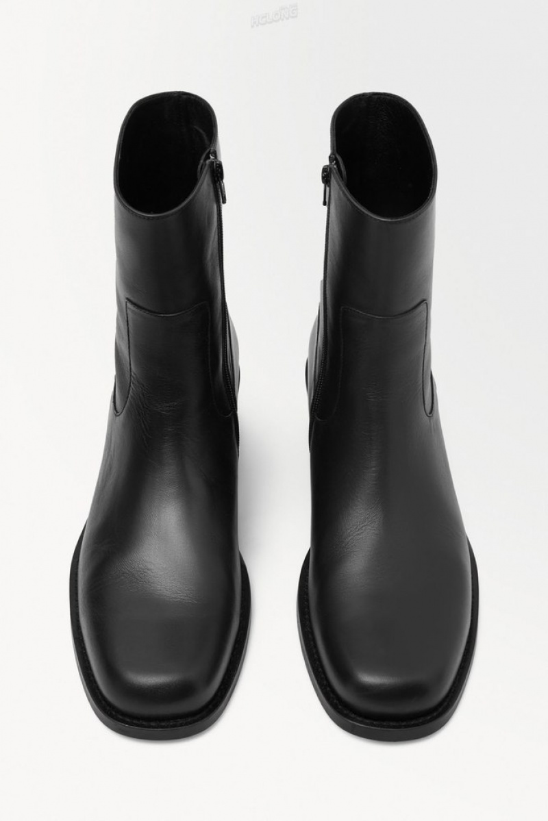 Black COS The Heeled Leather Boots Boots | DL64-N2VY