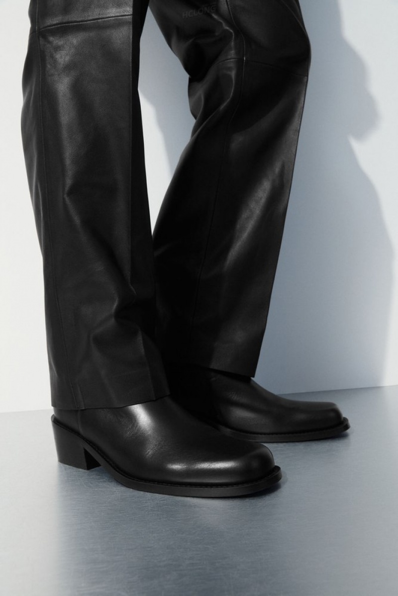 Black COS The Heeled Leather Boots Boots | DL64-N2VY