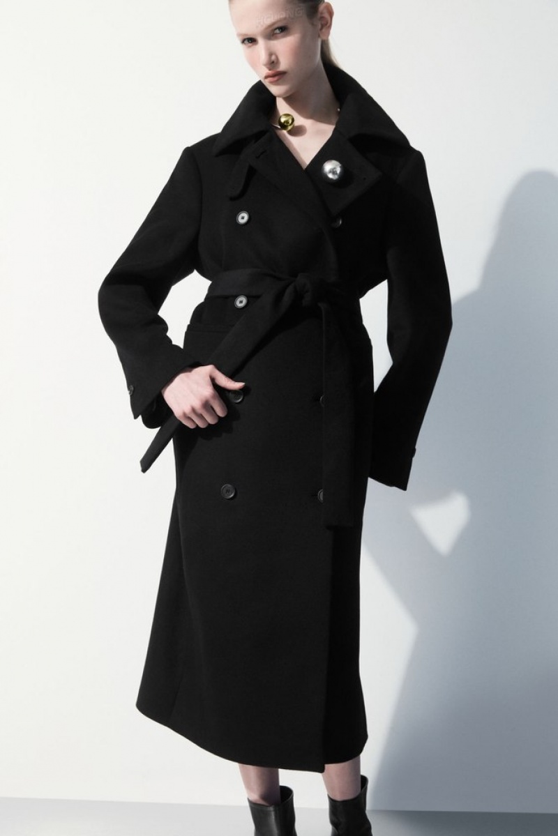 Black COS The Recycled-Cashmere Trench Coat Coats & Jackets | GG44-E7FI