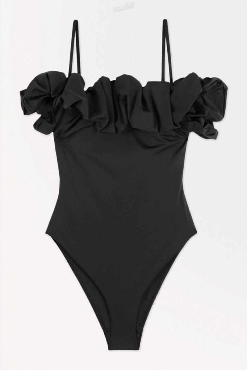 Black COS The Ruffled Swimsuit Swimwear | ET57-P7BE