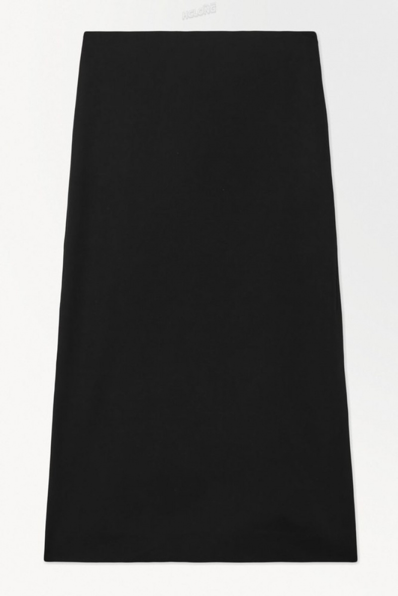 Black COS The Tailored Silk-Blend Midi Skirt Skirts | WJ58-I7NJ