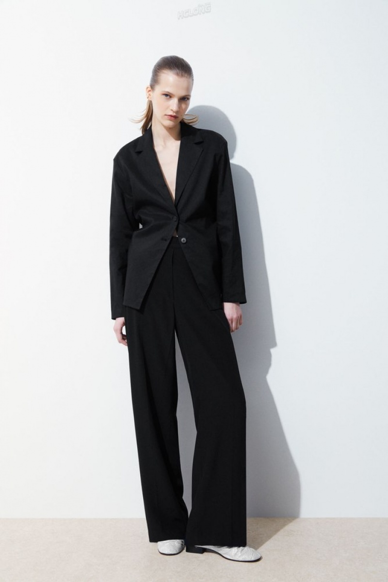 Black COS The Waisted Linen Blazer Blazers & Tailoring | SV15-F2KP