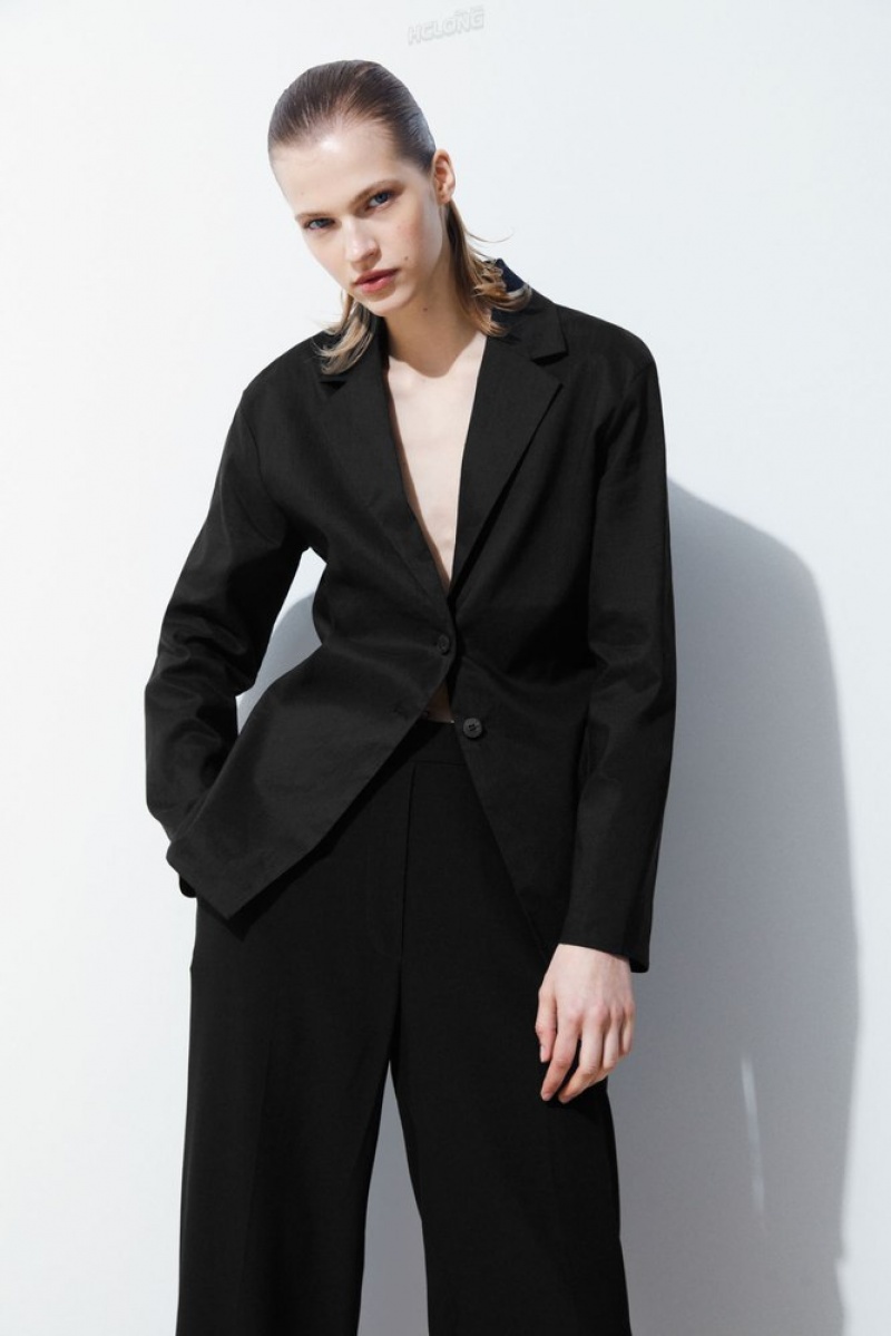 Black COS The Waisted Linen Blazer Blazers & Tailoring | SV15-F2KP