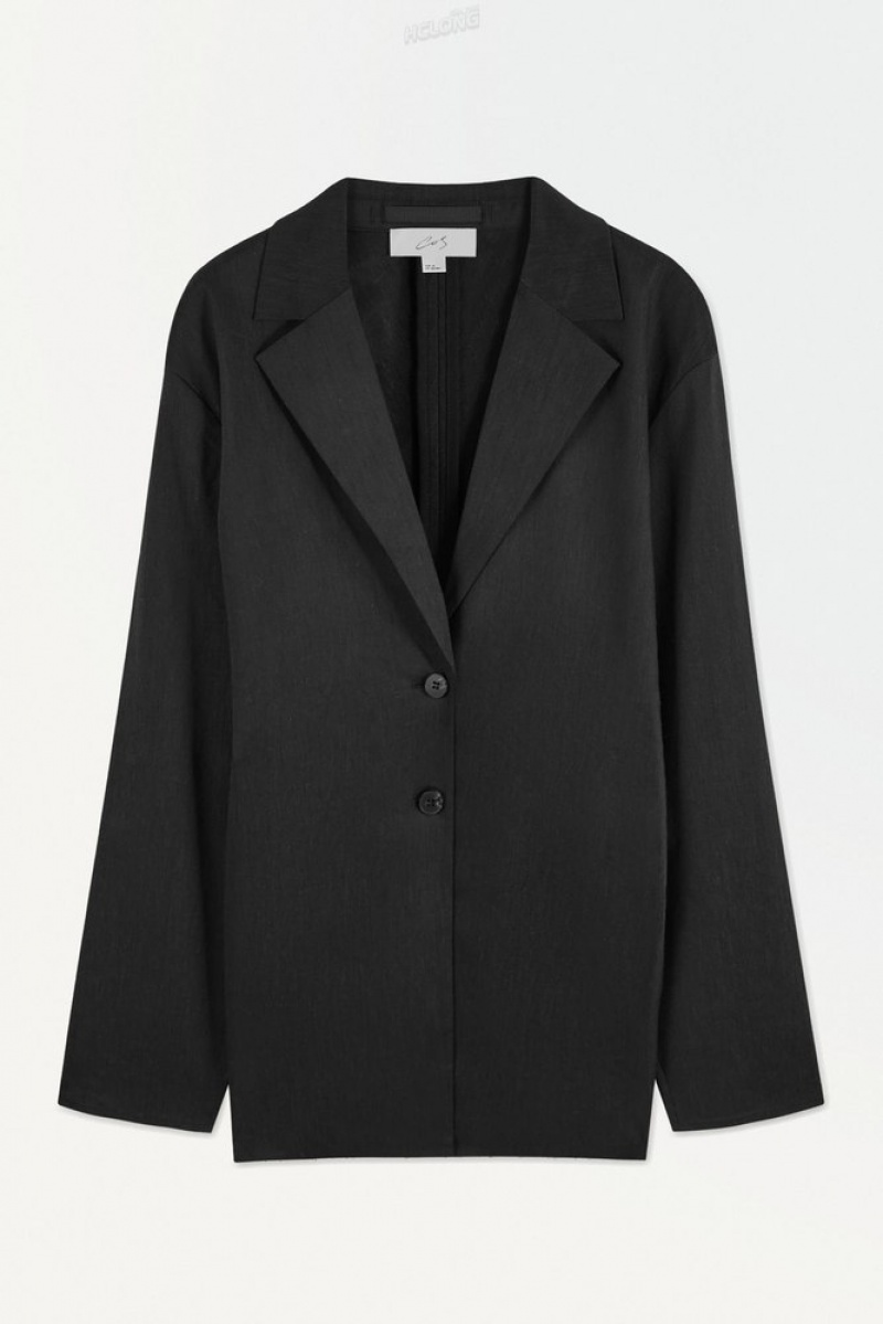 Black COS The Waisted Linen Blazer Blazers & Tailoring | SV15-F2KP