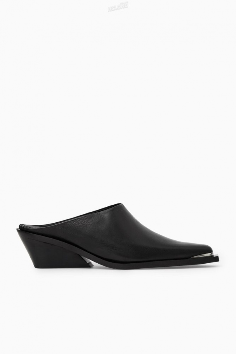 Black COS Toe-Cap Leather Mules Mules | CD45-Q5FY