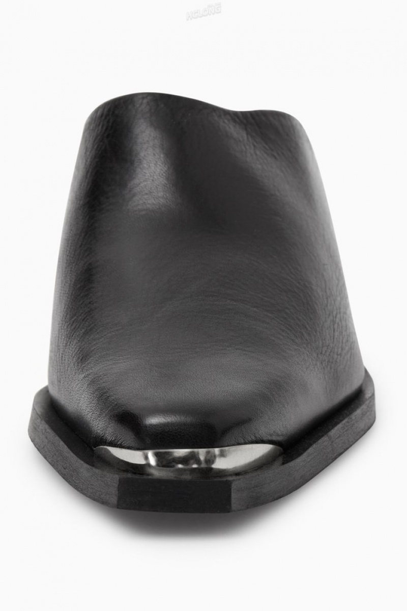 Black COS Toe-Cap Leather Mules Mules | CD45-Q5FY