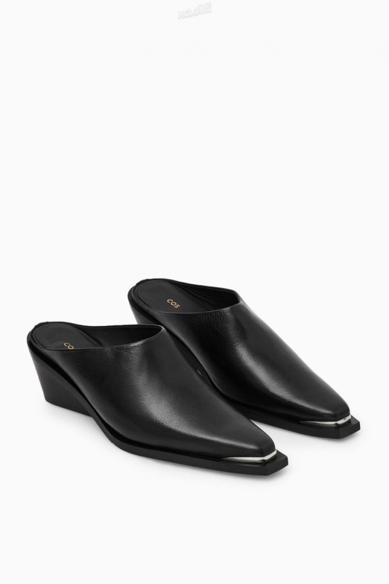 Black COS Toe-Cap Leather Mules Mules | CD45-Q5FY