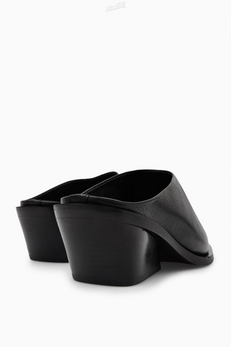 Black COS Toe-Cap Leather Mules Mules | CD45-Q5FY