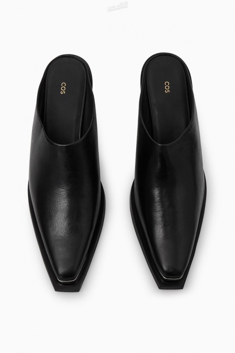 Black COS Toe-Cap Leather Mules Mules | CD45-Q5FY