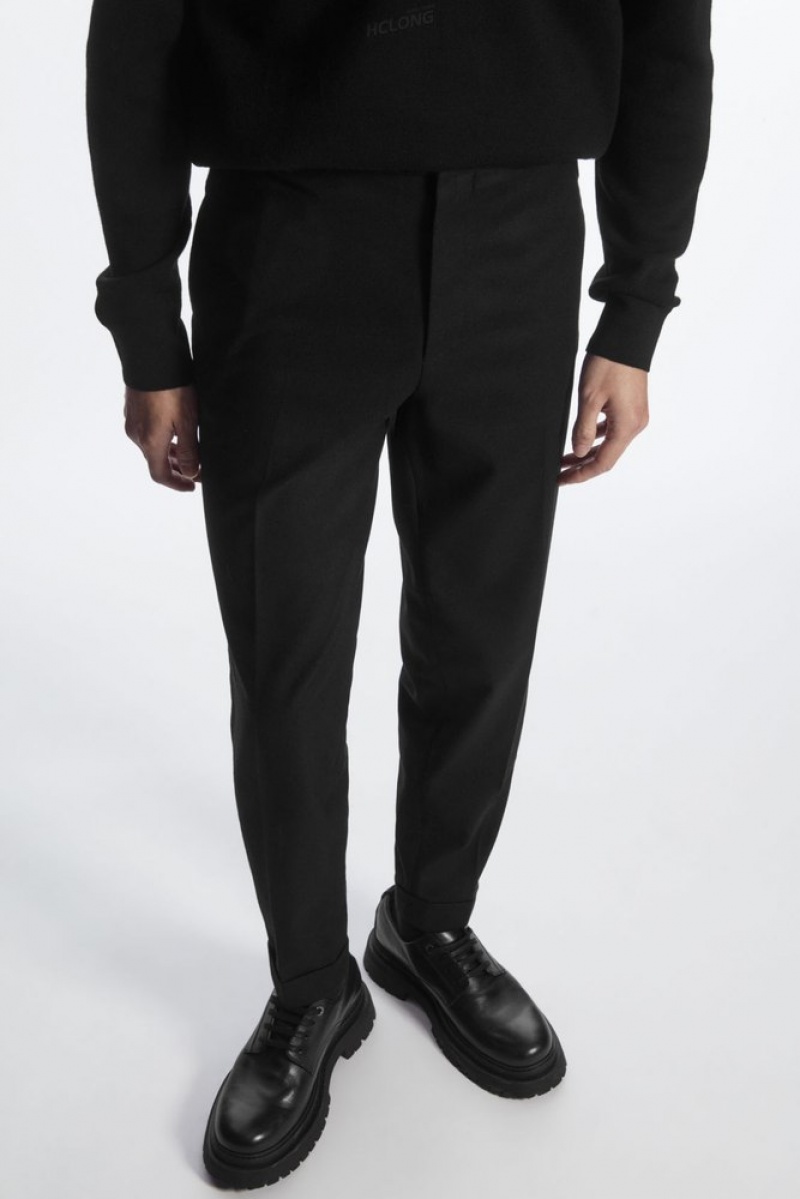 Black COS Turn-Up Tapered Wool Trousers Trousers | WH05-X8QN