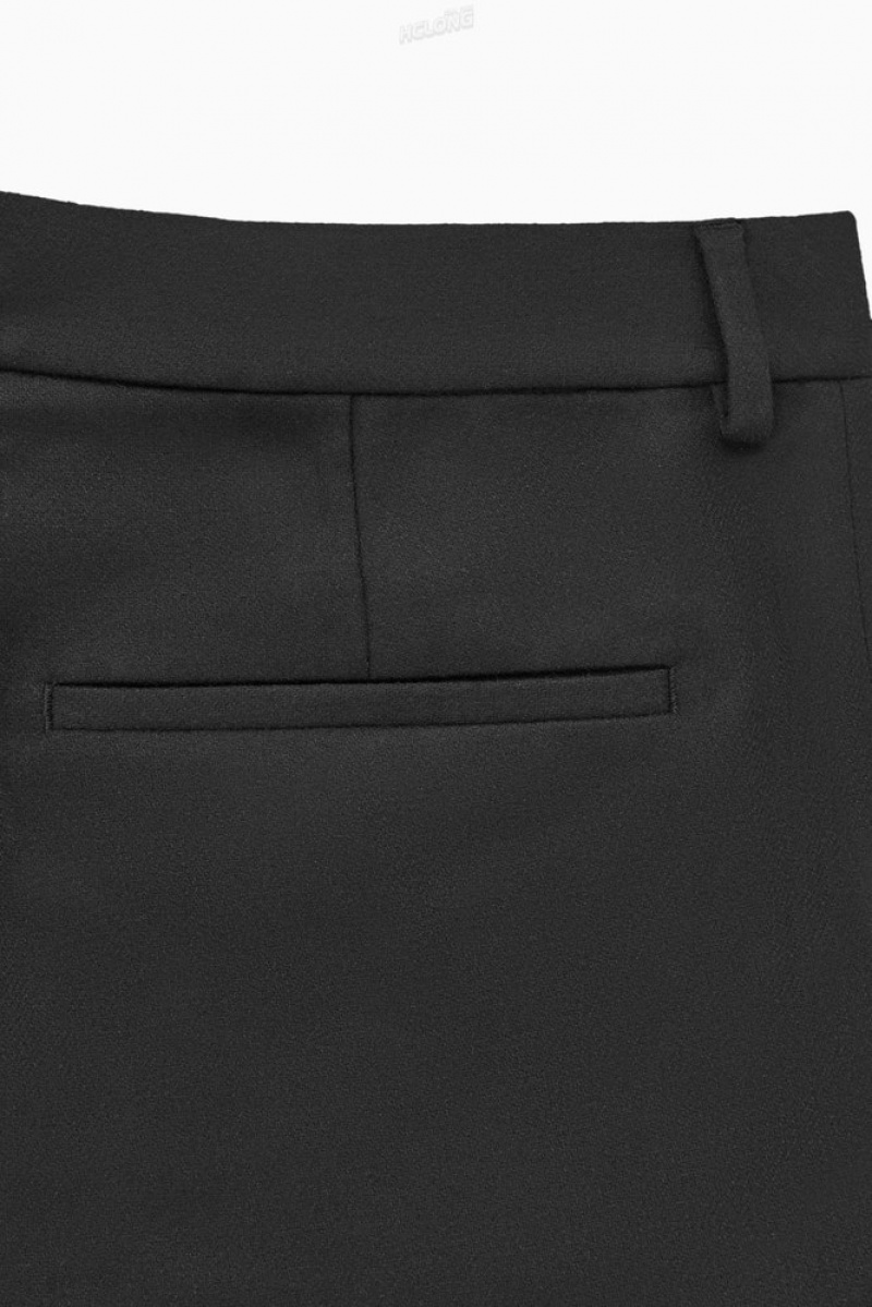 Black COS Turn-Up Tapered Wool Trousers Trousers | WH05-X8QN