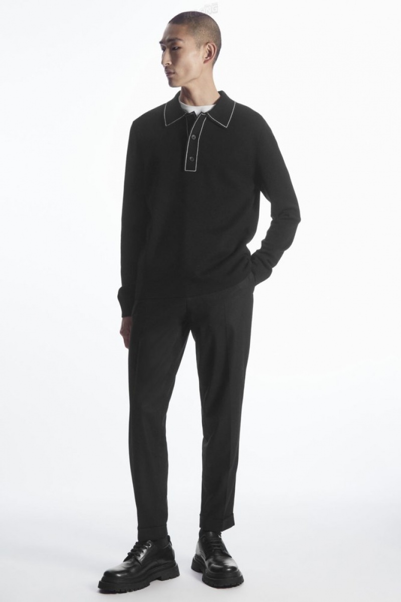 Black COS Turn-Up Tapered Wool Trousers Trousers | WH05-X8QN