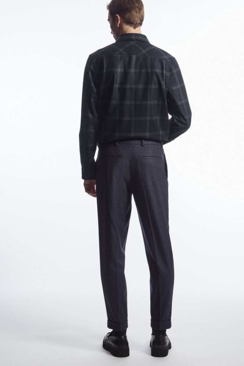 Black COS Turn-Up Tapered Wool Trousers Trousers | VN02-Z1LV