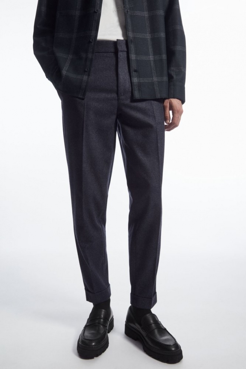 Black COS Turn-Up Tapered Wool Trousers Trousers | VN02-Z1LV