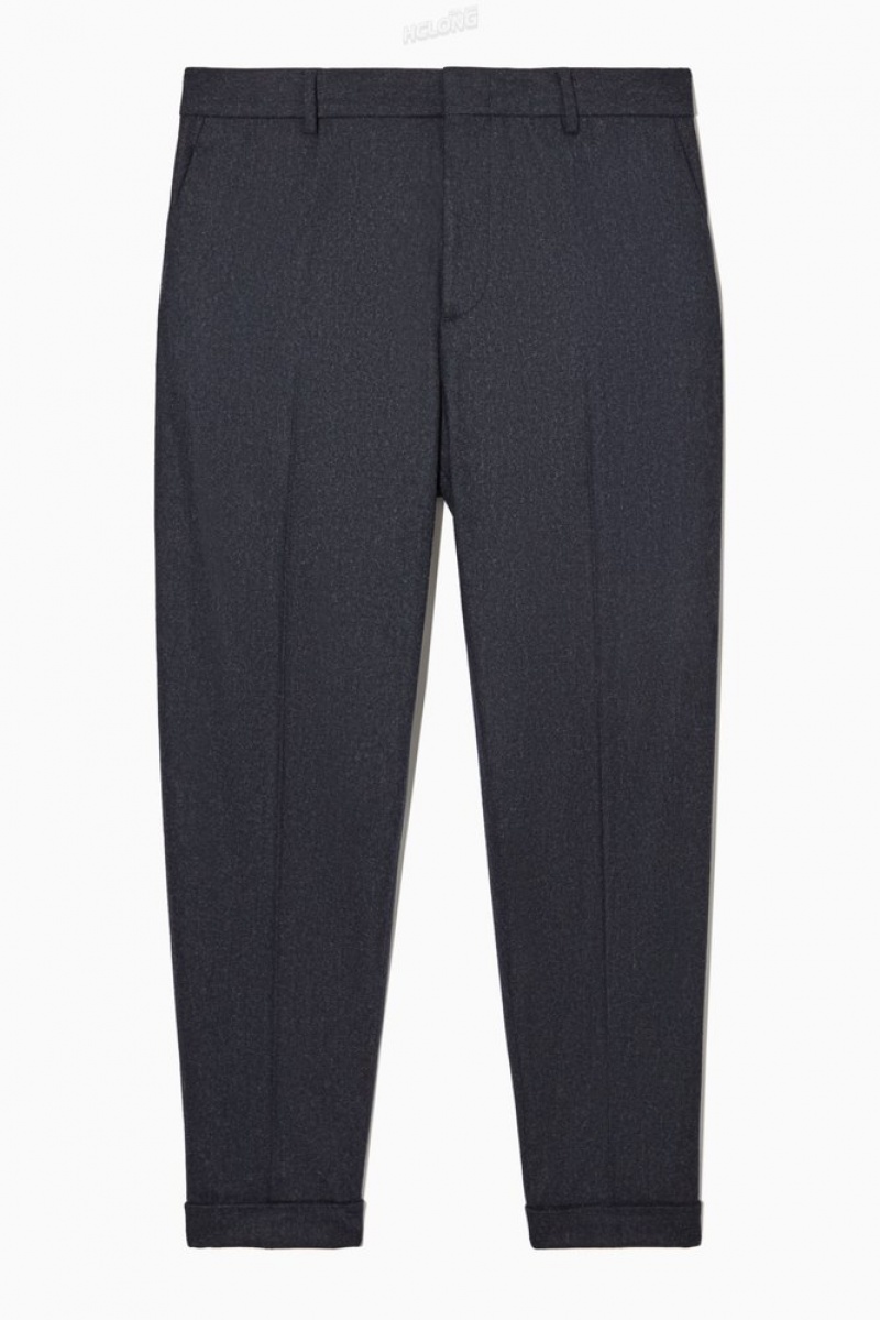 Black COS Turn-Up Tapered Wool Trousers Trousers | VN02-Z1LV